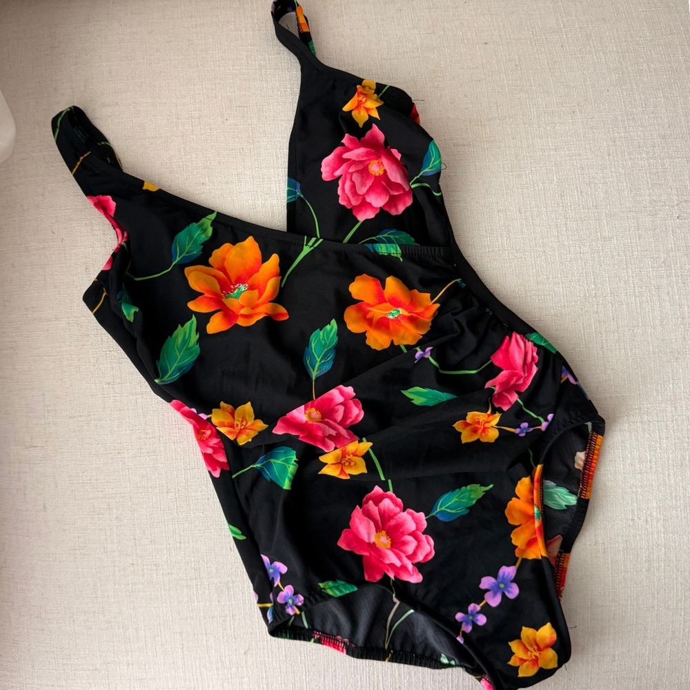 Miraclesuit Vintage 90's Floral One Piece Swimsuit Ruched V-Neck No Size
